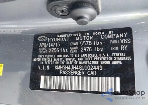 2016 Hyundai Equus Ultimate z USA, uszkodzony, nr VIN KMHGH4JH4GU102449